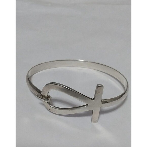Sterling Silver Ankh Cuff Bangle Bracelet 8.5" Wrist Unisex Vintage - Picture 1 of 8